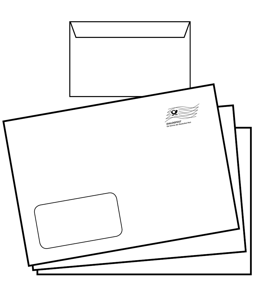Briefumschlag DIN C4 (Lasche an der breiten Seite), haftklebend mit Fenster, weiß, bedruckt mit Dialogpost Frankierwelle