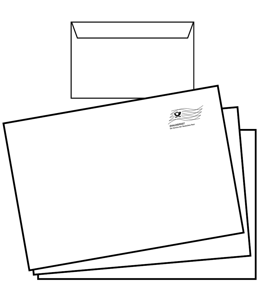 Briefumschlag DIN C4 (Lasche an der breiten Seite), haftklebend ohne Fenster, weiß, bedruckt mit Dialogpost Frankierwelle