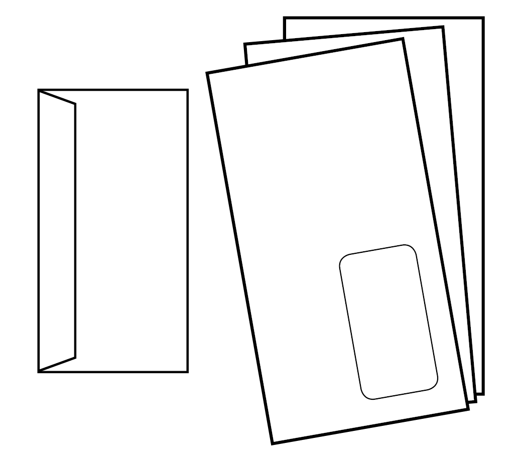 Briefumschlag DIN lang kompakt quer, haftklebend mit Fenster, unbedruckt weiß