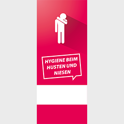 Roll-Up Bannerdisplay (PVC-frei) mit Motiv HYGIENE BEIM HUSTEN UND NIESEN 85 cm x 200 cm, inklusive Druck und Versand