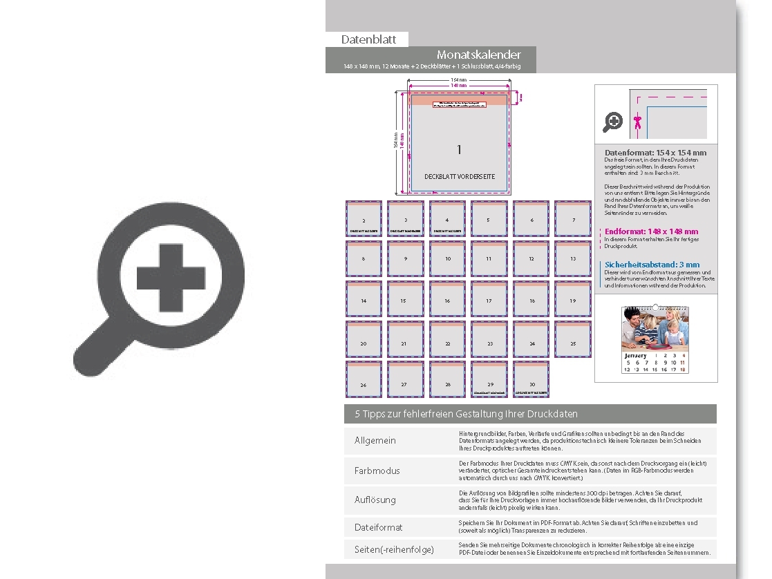 Product Bild monatskalender_15_blatt_(12_monate_+_2_deckbl__tter_+_1_schlussblatt)__beidseitig_bedruckt_4_4_farbig__quadrat_(148_x_148_mm)