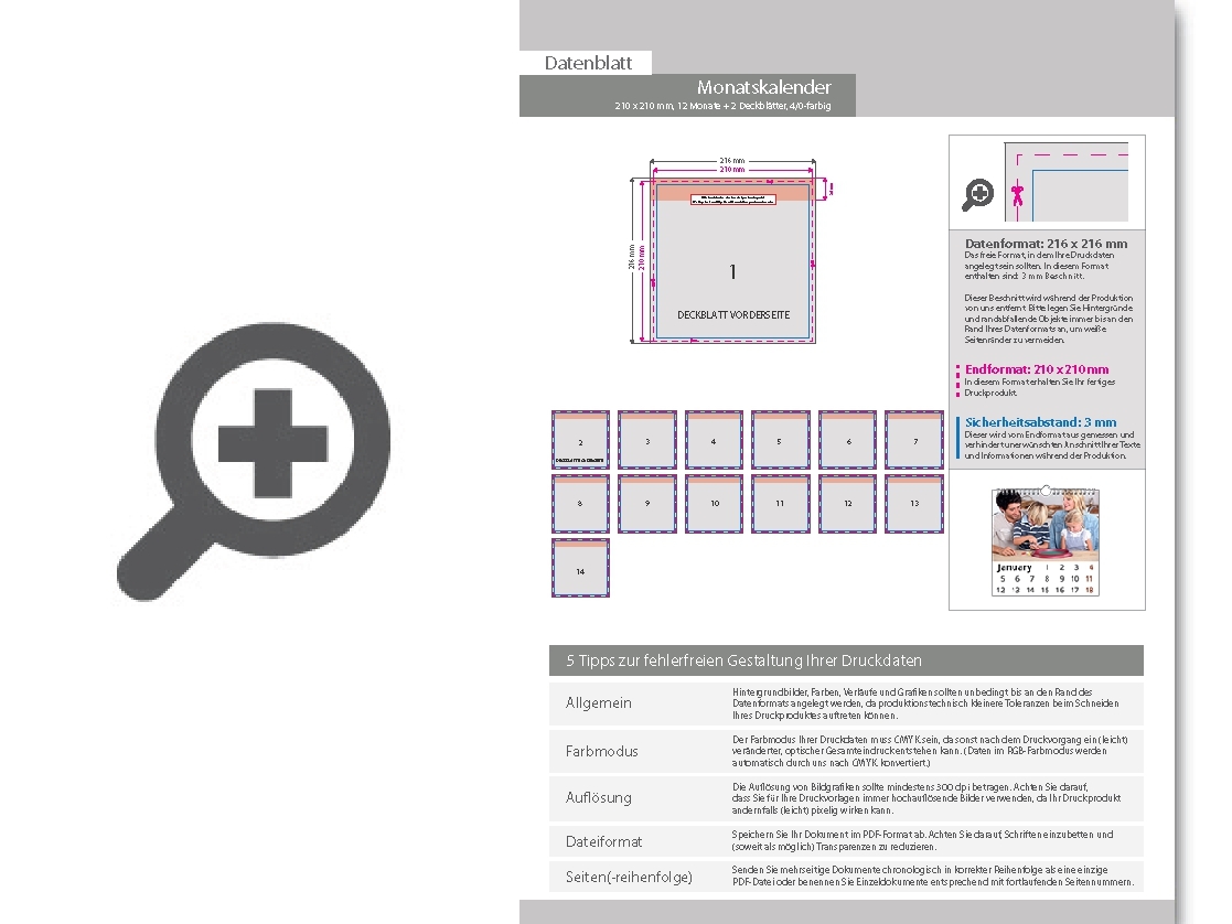 Product Bild monatskalender_14_blatt_(12_monate_+_2_deckbl__tter)__einseitig_bedruckt_4_0_farbig__quadrat_(210_x_210_mm)