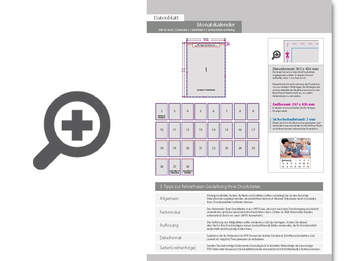 Product Bild monatskalender_14_blatt_(12_monate_+_1_deckblatt_+_1_schlussblatt)__beidseitig_bedruckt_4_4_farbig__din_a3_hoch_(297_x_420_mm)