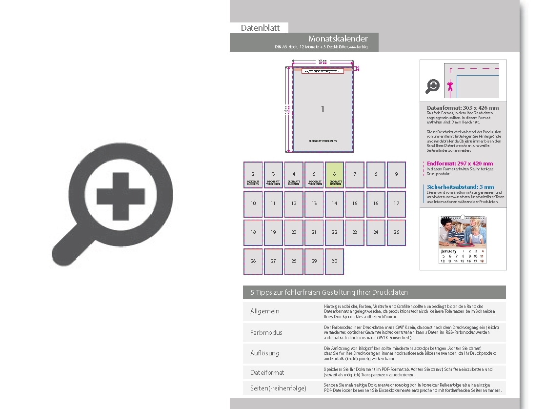 Product Bild monatskalender_15_blatt_(12_monate_+_3_deckbl__tter)__beidseitig_bedruckt_4_4_farbig__din_a3_hoch_(297_x_420_mm)