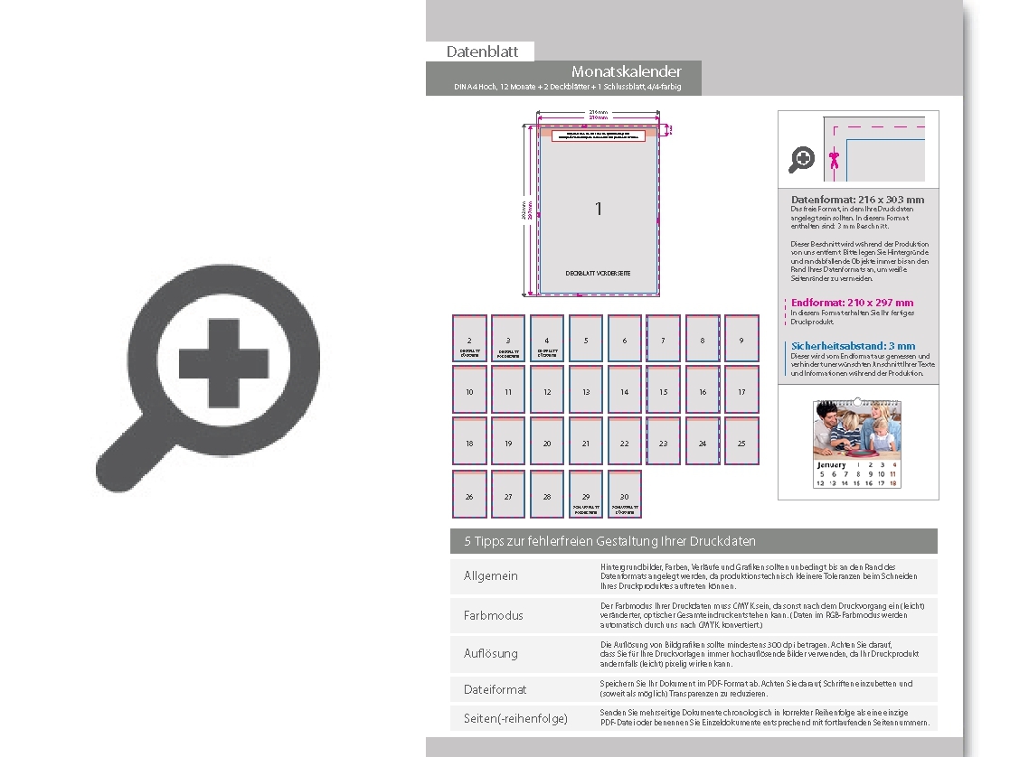 Product Bild monatskalender_15_blatt_(12_monate_+_2_deckbl__tter_+_1_schlussblatt)__beidseitig_bedruckt_4_4_farbig__din_a4_hoch_(210_x_297_mm)