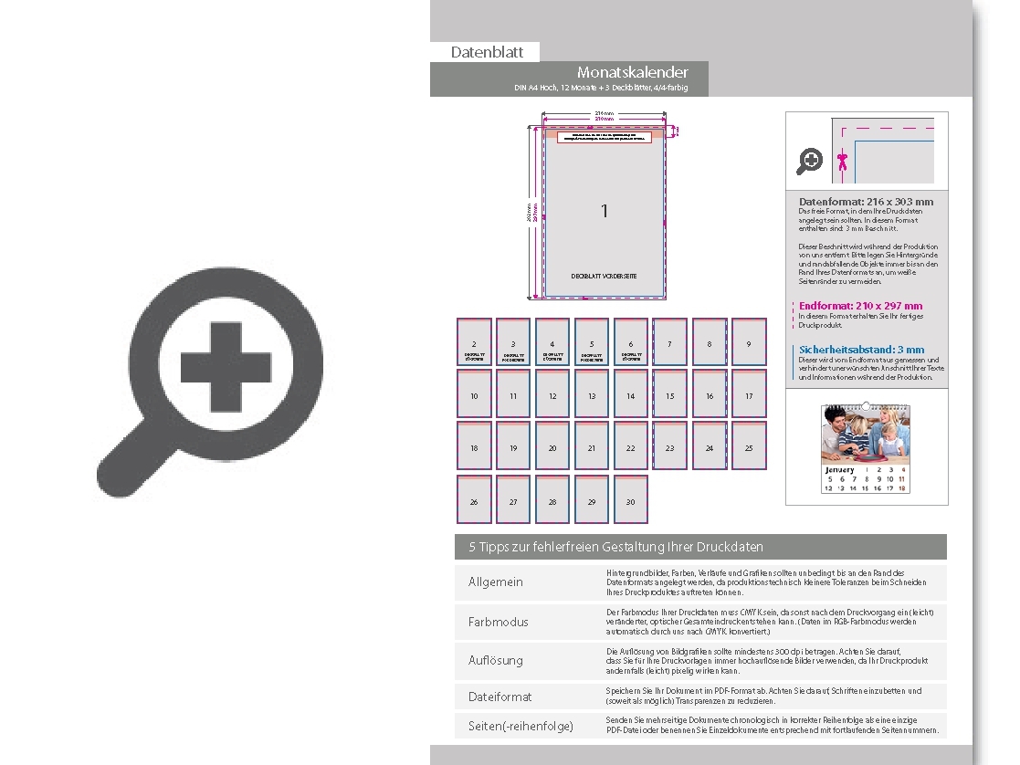 Product Bild monatskalender_15_blatt_(12_monate_+_3_deckbl__tter)__beidseitig_bedruckt_4_4_farbig__din_a4_hoch_(210_x_297_mm)