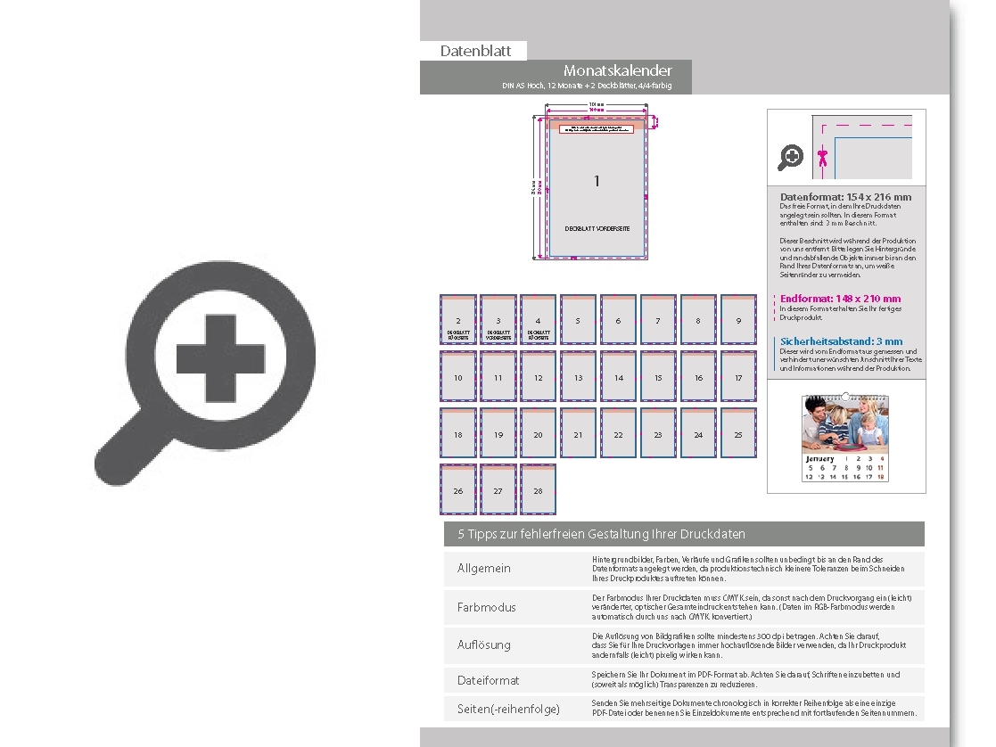 Product Bild monatskalender_14_blatt_(12_monate_+_2_deckbl__tter)__beidseitig_bedruckt_4_4_farbig__din_a5_hoch_(148_x_210_mm)
