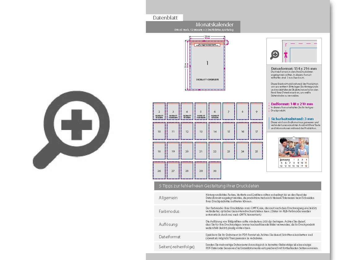 Product Bild monatskalender_15_blatt_(12_monate_+_3_deckbl__tter)__beidseitig_bedruckt_4_4_farbig__din_a5_hoch_(148_x_210_mm)