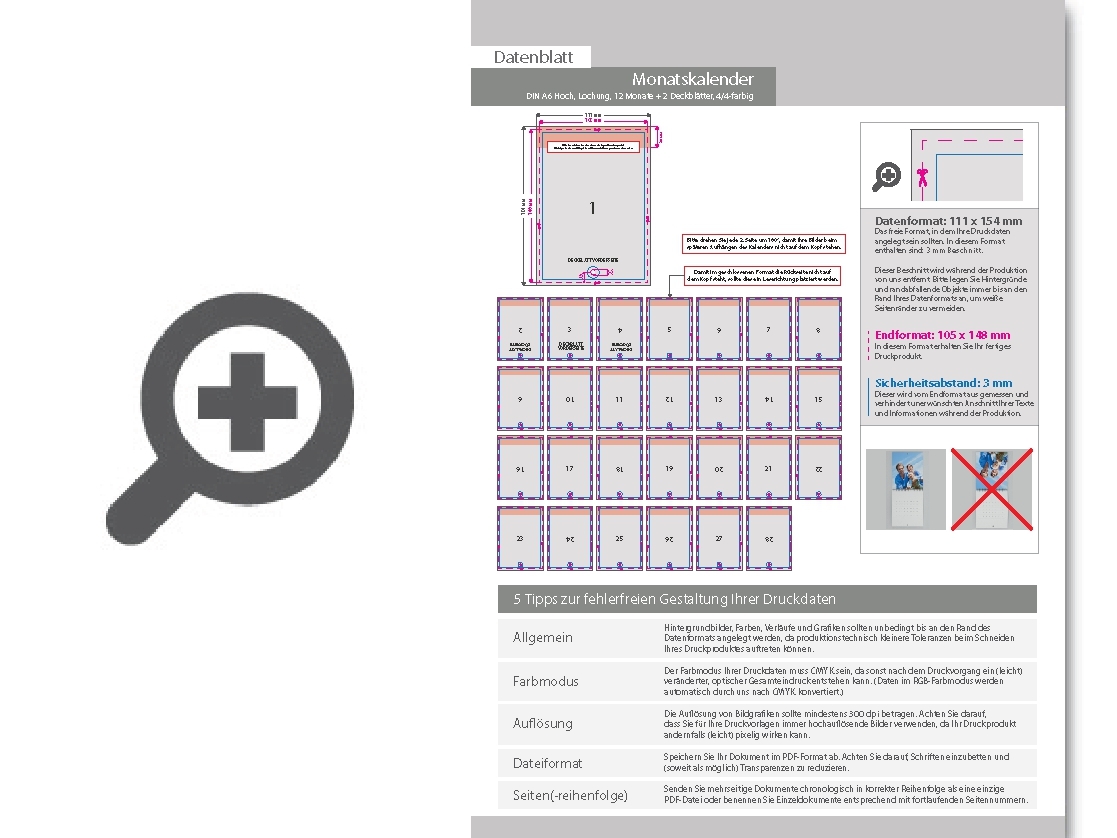 Product Bild monatskalender_mit_lochung_14_blatt_(12_monate_+_2_deckbl__tter)__beidseitig_bedruckt_4_4_farbig__din_a6_hoch_(105_x_148_mm)